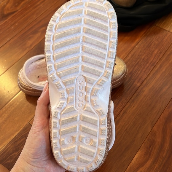 Rose Gold sparkly fuzzy crocs. Barely worn. - Picture 2 of 2